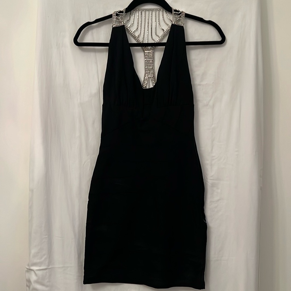 Sky Rhinestone Back Bandage Dress